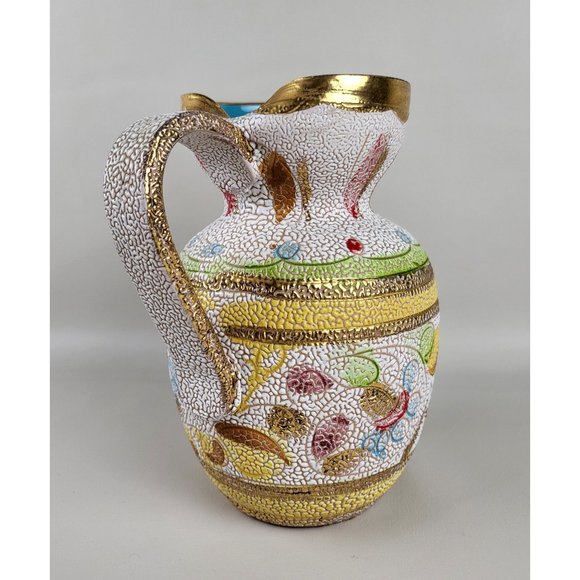 Vintage Fratelli Fanciullacci Italian Pebbled Lava Glaze 6' Pitcher MCM Hand Pai - Picture 3 of 6